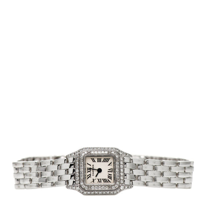 Cartier 18K White Gold Diamond Bezel 17mm Double Row Panthere Quartz Watch 2 of 5