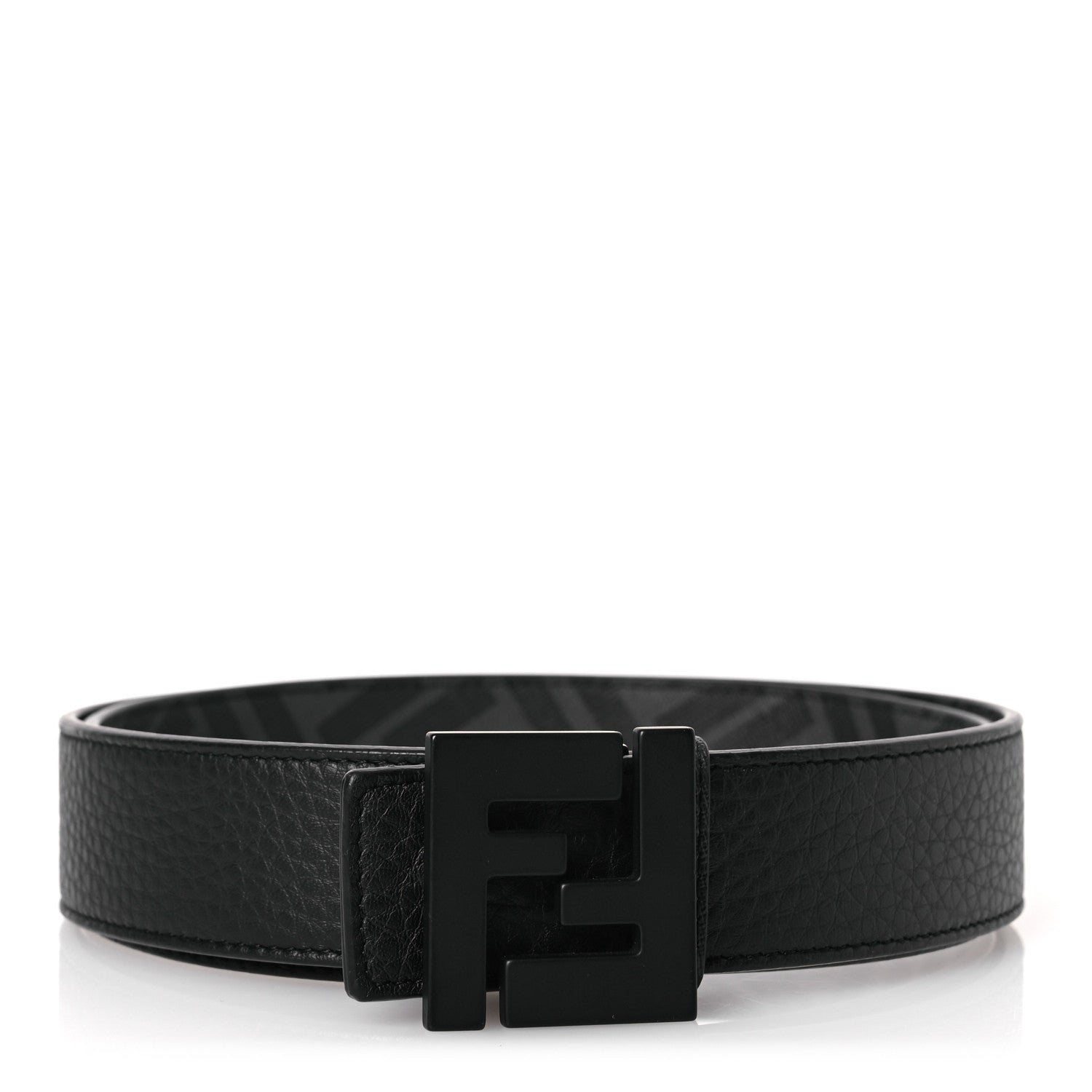 Fendi Cuoio Romano Glazed Fabric Enamel FF 1974 Reversible Belt 95 38 Black 2 of 8