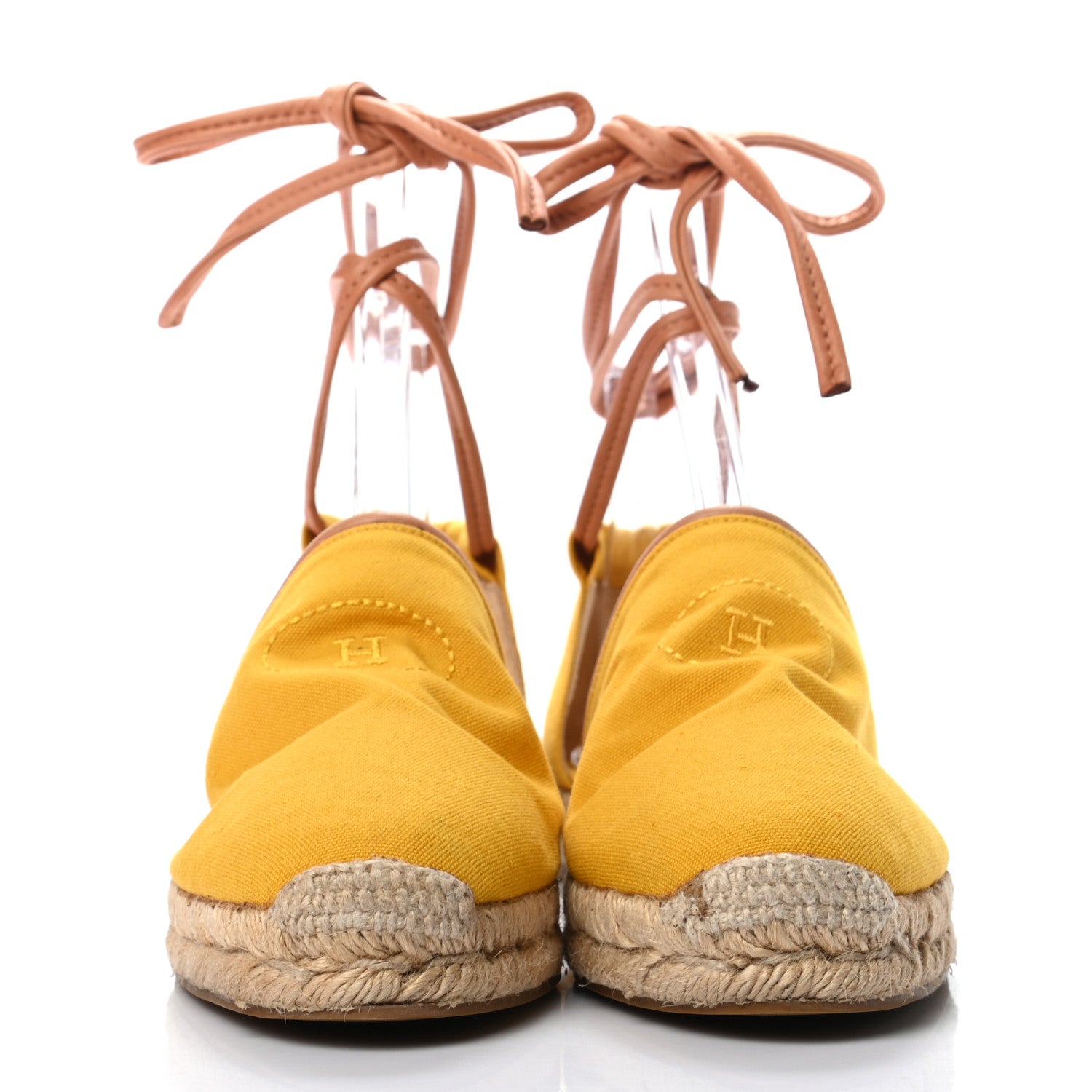 Hermes Canvas Womens Ankle Wrap Espadrilles Flats 38 2 of 9