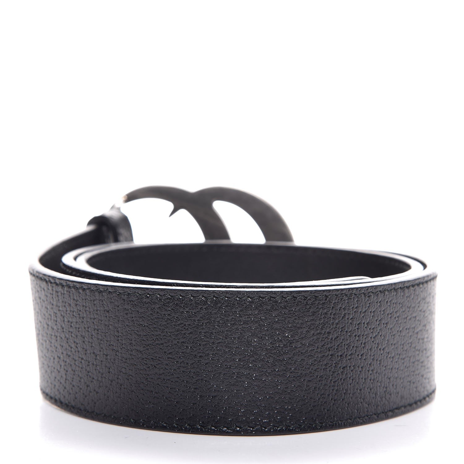 Gucci Textured Dollar Calfskin Nickel Double G 40mm Belt 75 30 Black 3 of 6