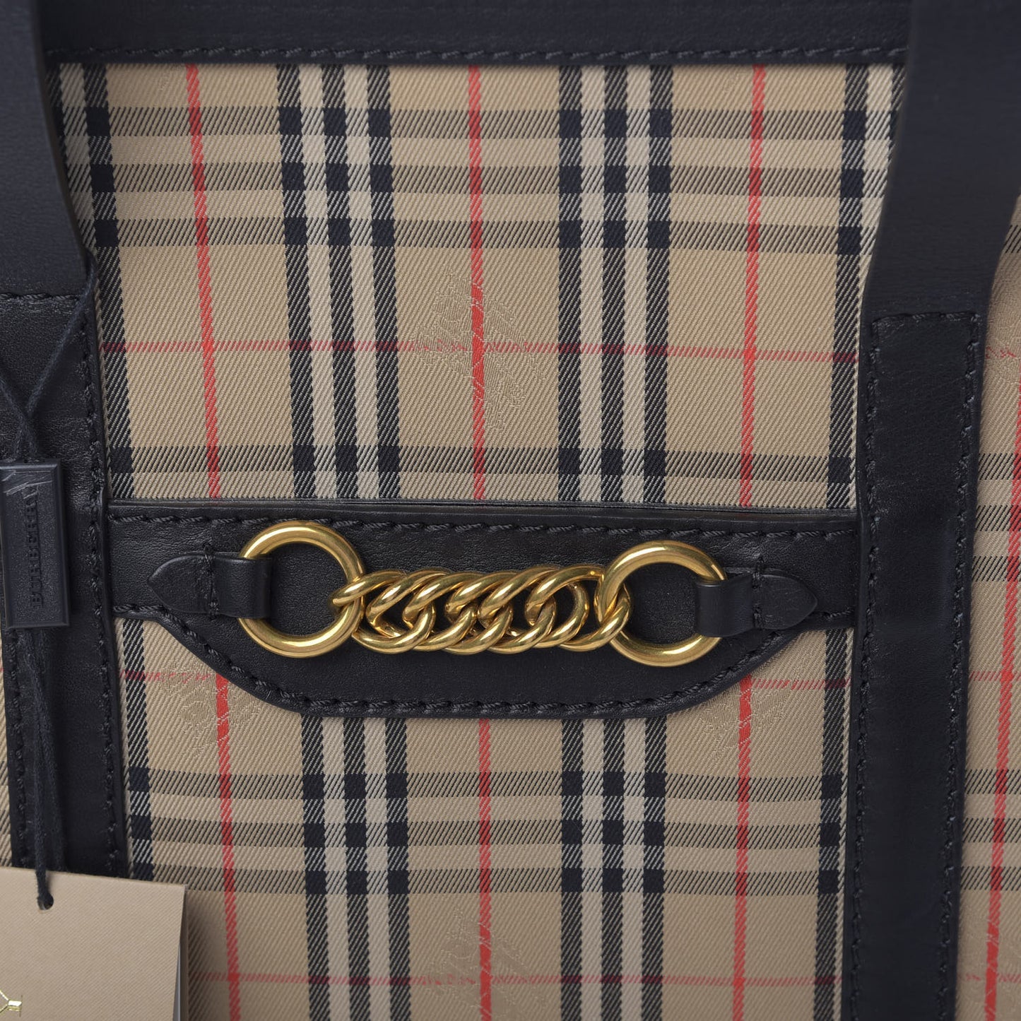 Calfskin 1983 Knight Check Link Medium Zip Tote Black