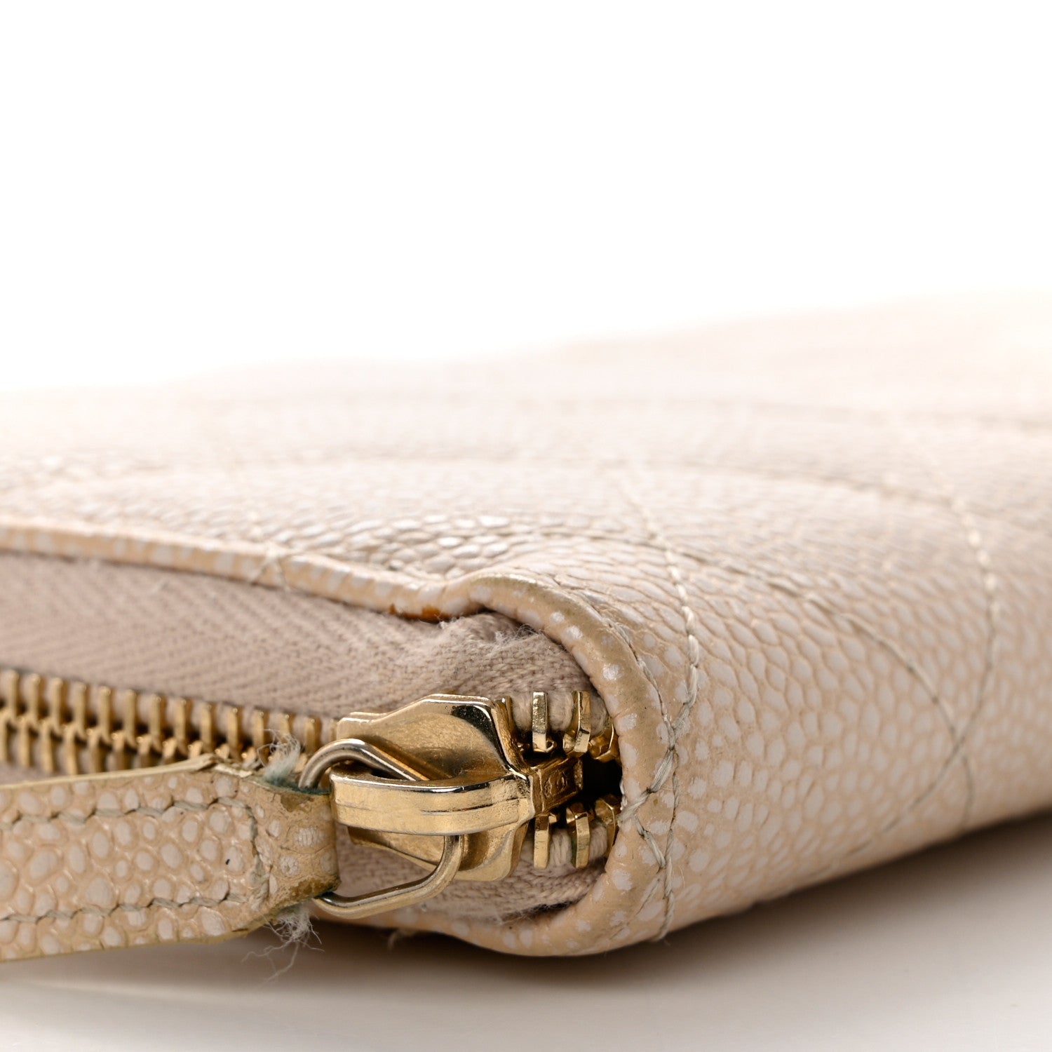 Chanel Iridescent Caviar Quilted Large Gusset Zip Around Wallet Beige 11 of 13