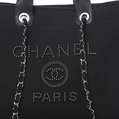 Chanel Canvas Pearl Medium Deauville Tote Black 9 of 12