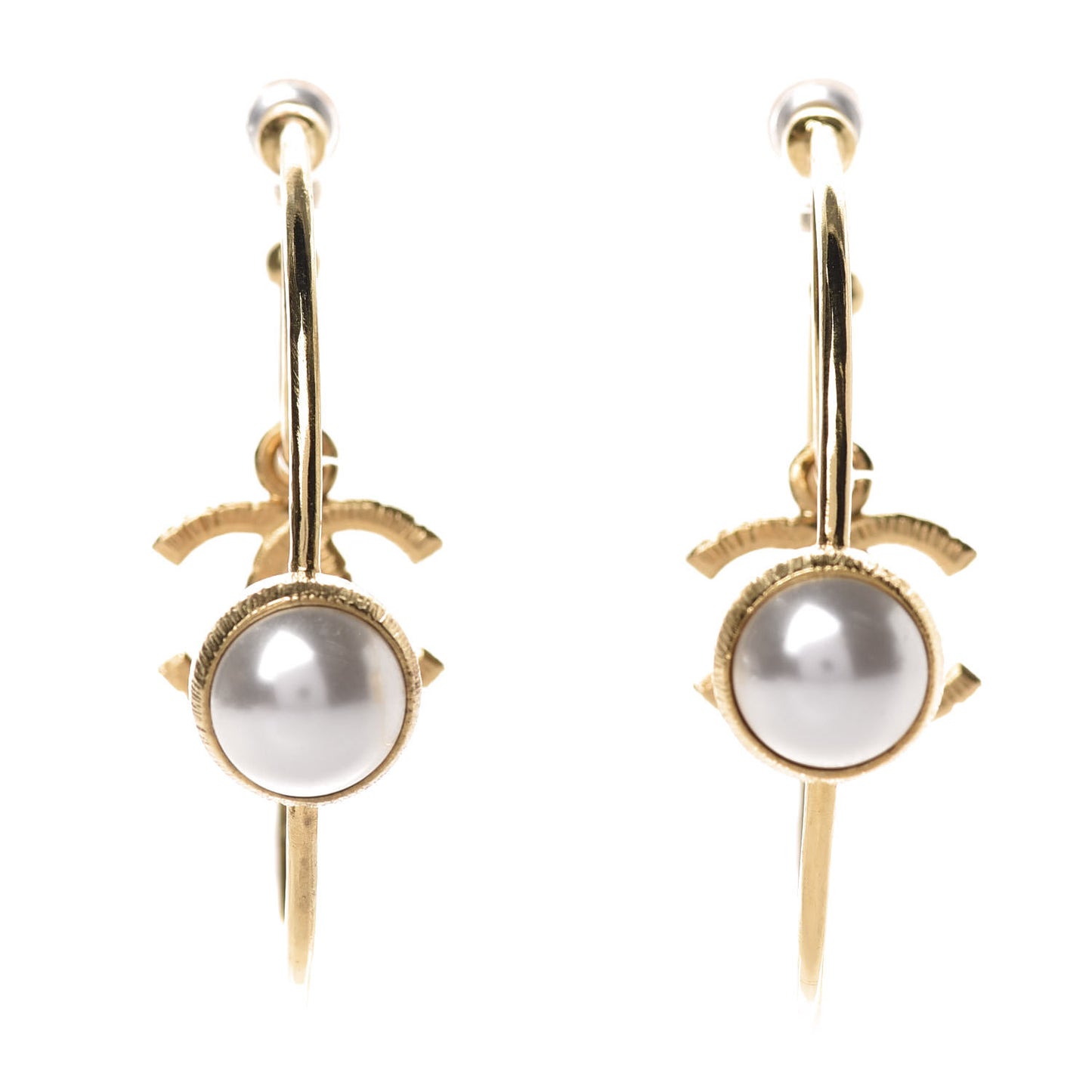 Pearl CC Tags Hoop Earrings Gold