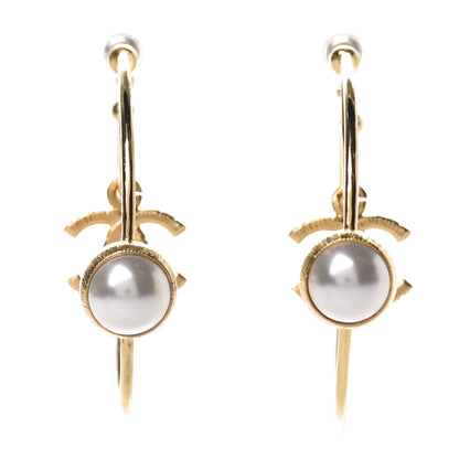 Chanel Pearl CC Tags Hoop Earrings Gold 1 of 5