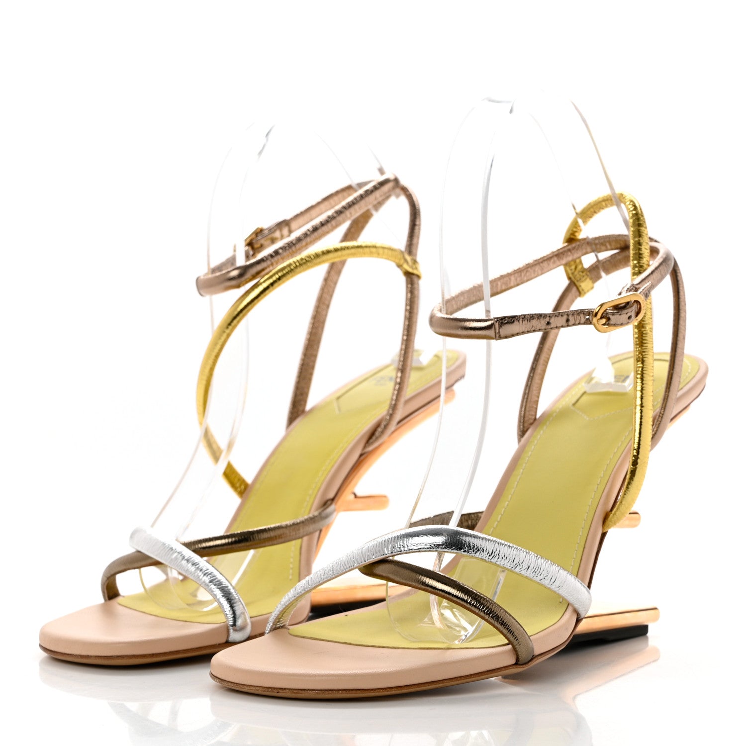Fendi Metallic Nappa Fendi First 95mm Strappy Sandals 40 Argento Stagno Oro Champagne 3 of 7