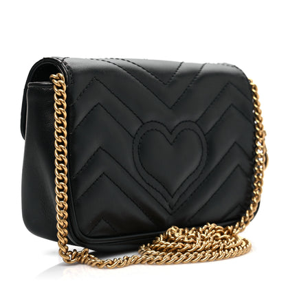 Gucci Calfskin Matelasse Super Mini GG Marmont Shoulder Bag Black 3 of 8