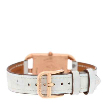 Hermes 18K Rose Gold Alligator 23mm Cape Cod Quartz Watch Bleu Brum 3 of 5