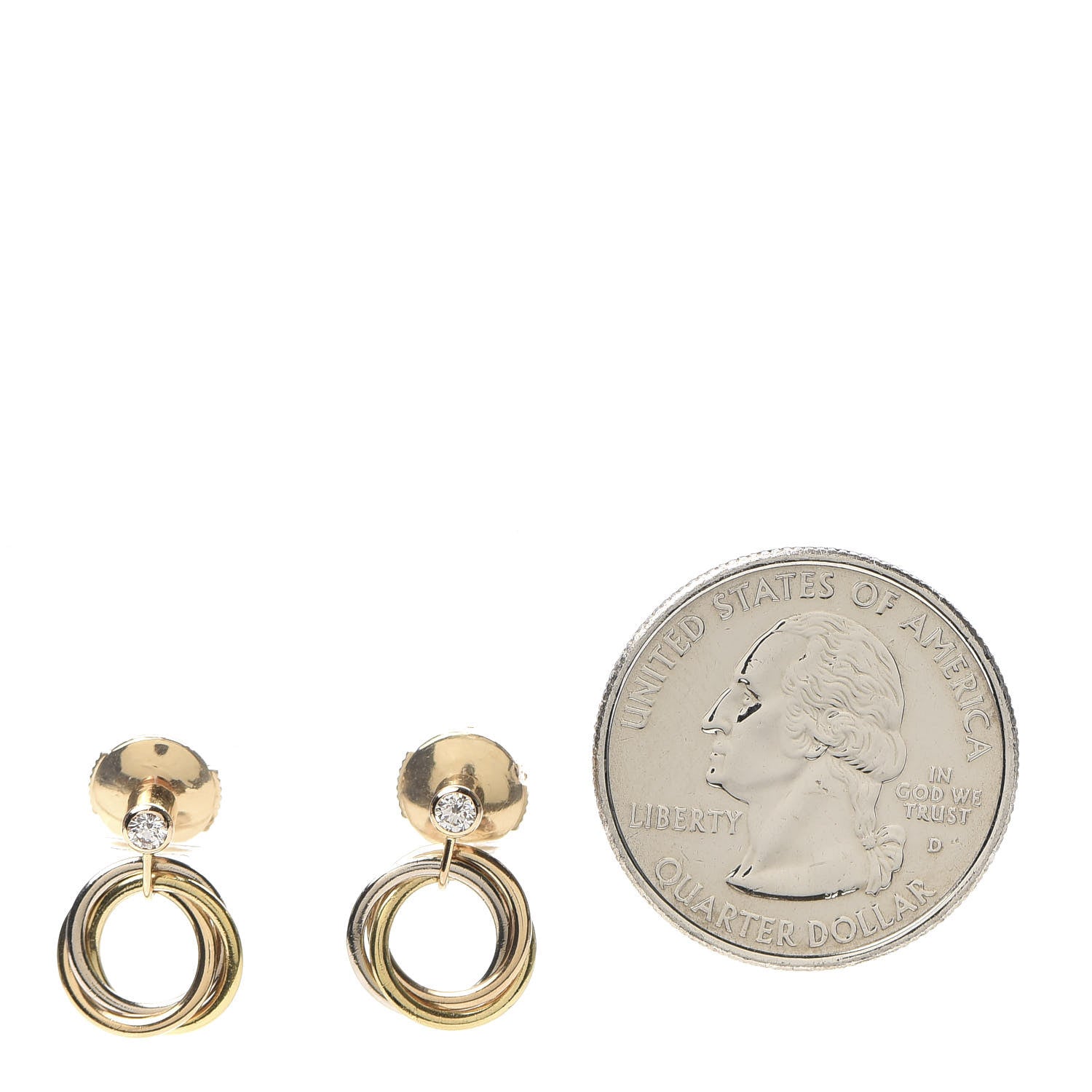 Cartier 18K Pink Yellow White Gold Diamond Trinity Drop Earrings 2 of 4