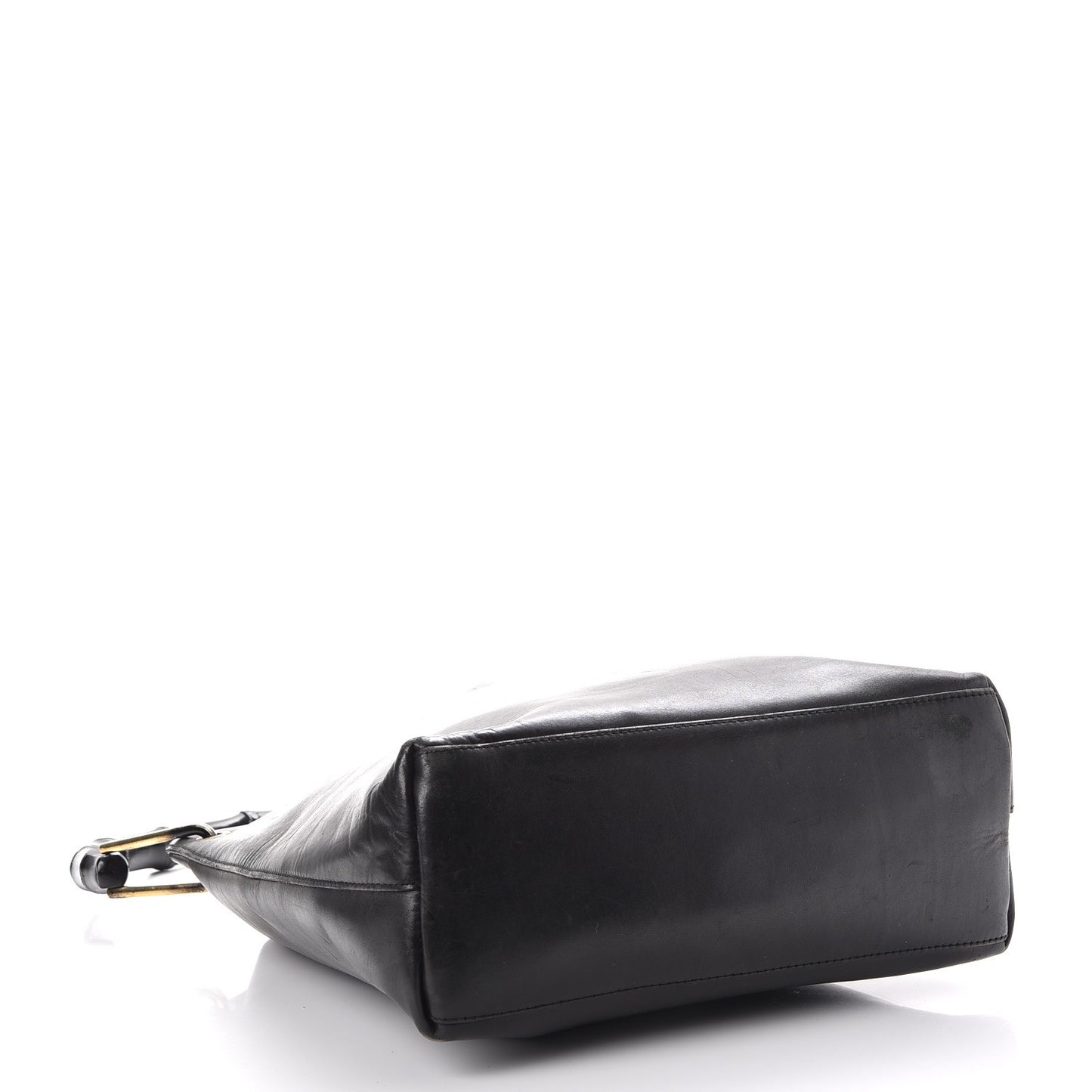 Leather Bamboo Handle Shoulder Bag Black