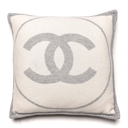 Chanel Merino Wool Cashmere CC Pillow Grey Off White 1 of 5