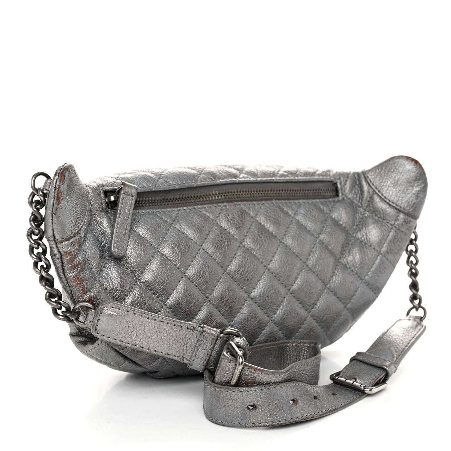 Chanel Metallic Calfskin Quilted Banane Waist Bag Fanny Pack Dark Silver 2 of 14