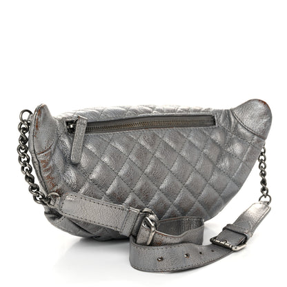 Chanel Metallic Calfskin Quilted Banane Waist Bag Fanny Pack Dark Silver 2 of 14