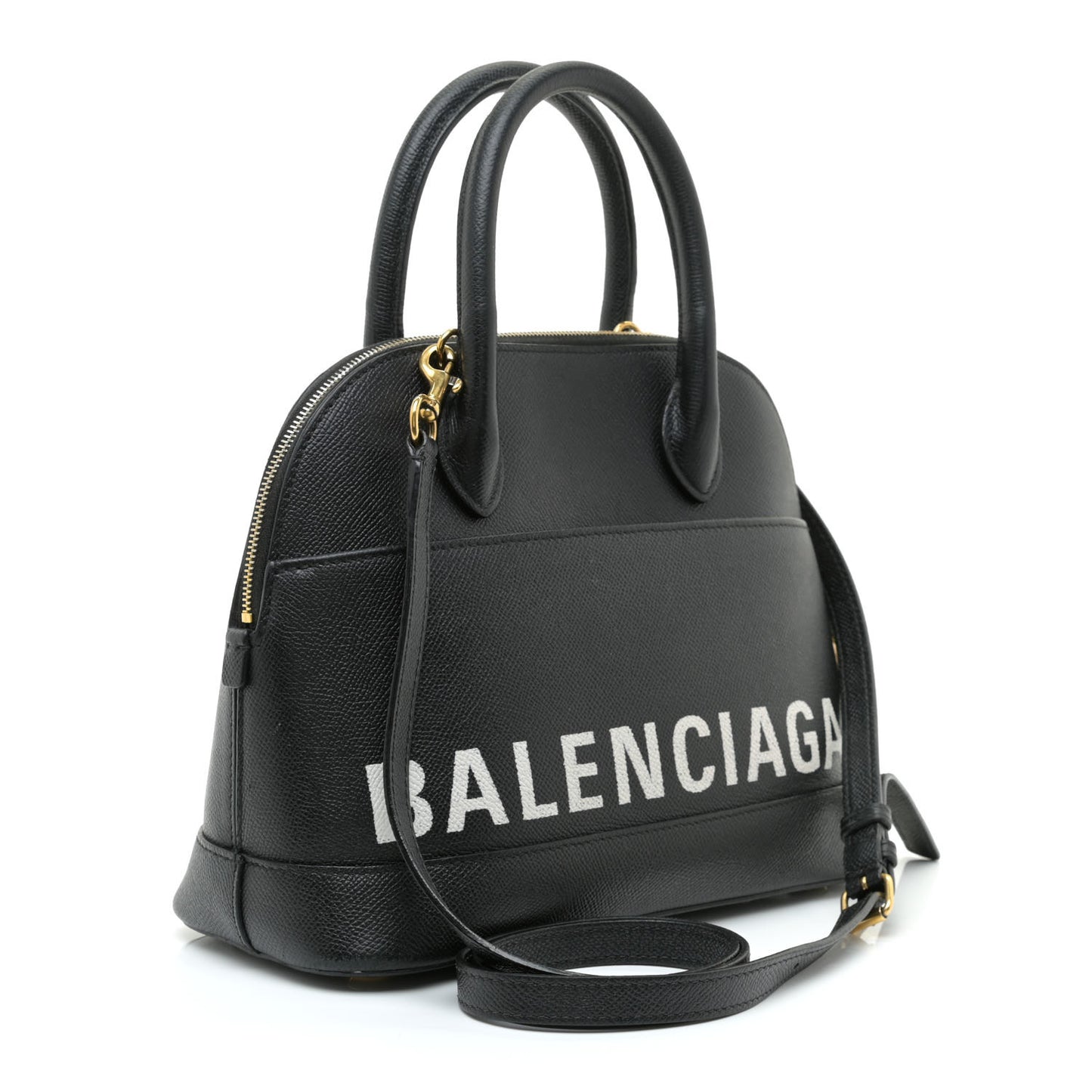 Signature Grained Calfskin Logo S Ville Top Handle Bag Black