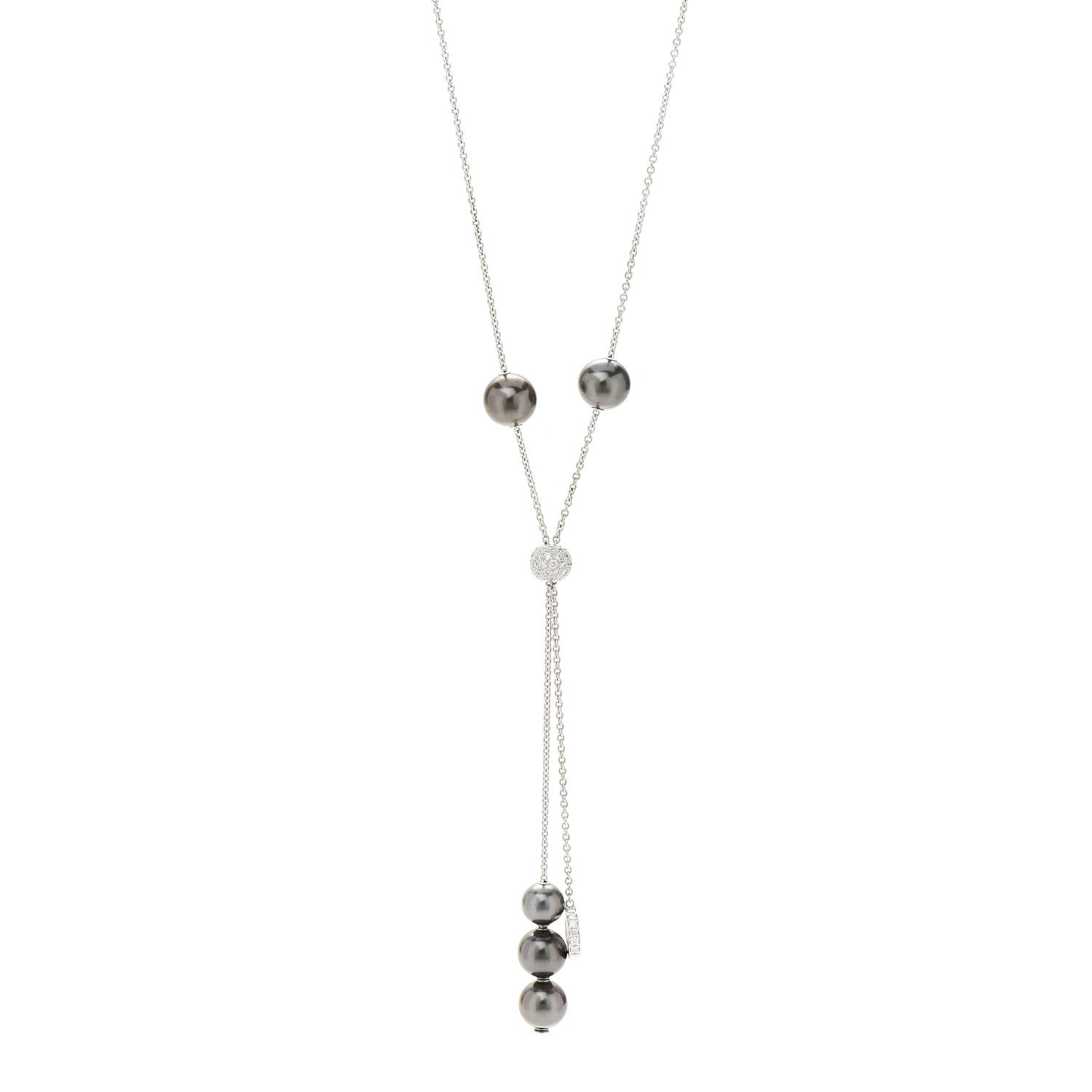 Mikimoto 18K White Gold Diamond Black South Sea Pearl 8.4-10.9mm Pearls In Motion Necklace 1 of 5
