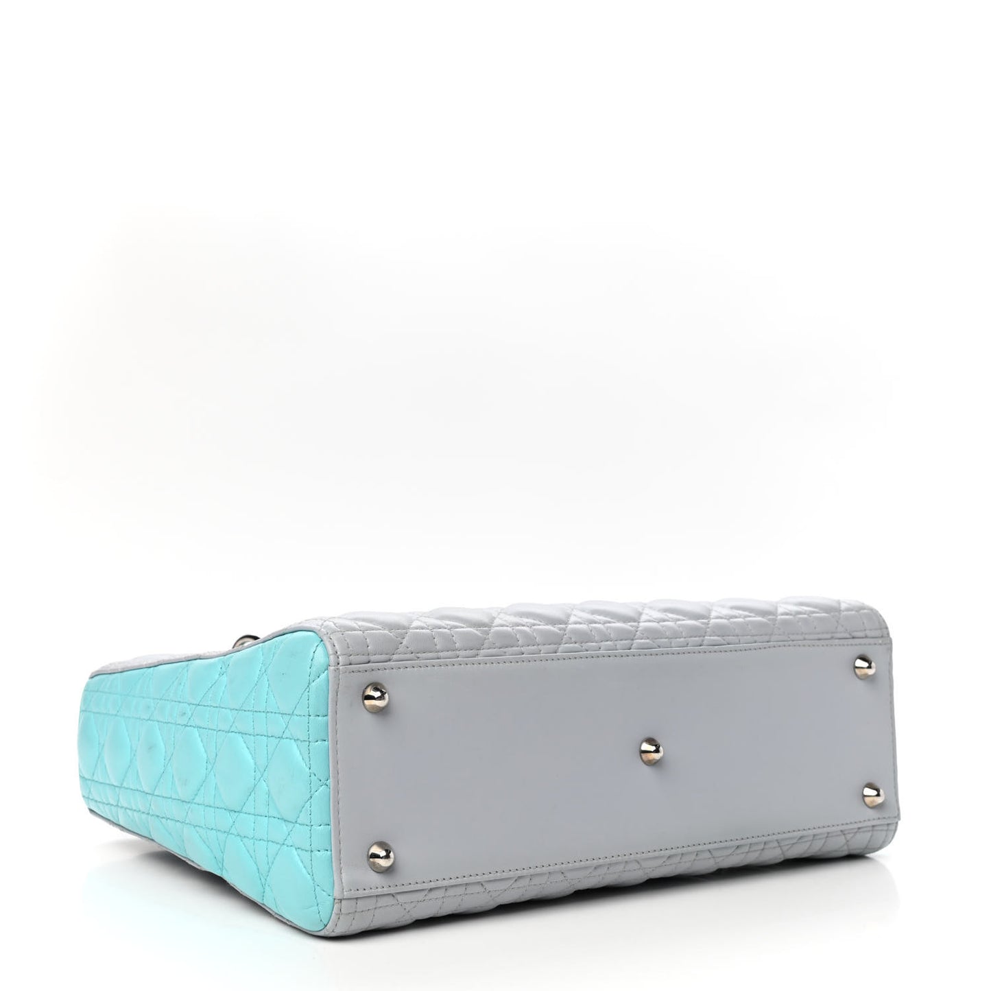 Lambskin Cannage Large Bi-Color Lady Dior Grey Turquoise