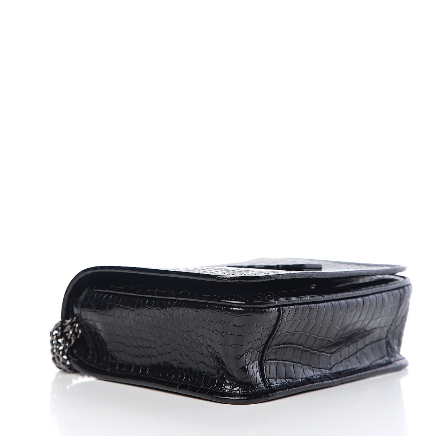Crocodile Embossed Lambskin Matelasse Monogram Niki Chain Wallet Black