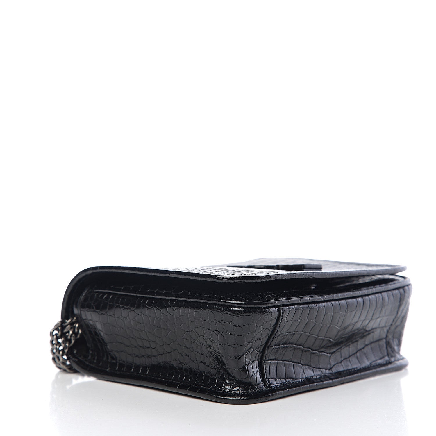 Saint Laurent Crocodile Embossed Lambskin Matelasse Monogram Niki Chain Wallet Black 3 of 9