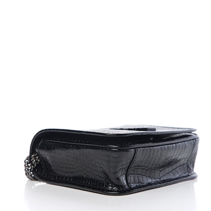Saint Laurent Crocodile Embossed Lambskin Matelasse Monogram Niki Chain Wallet Black 3 of 9