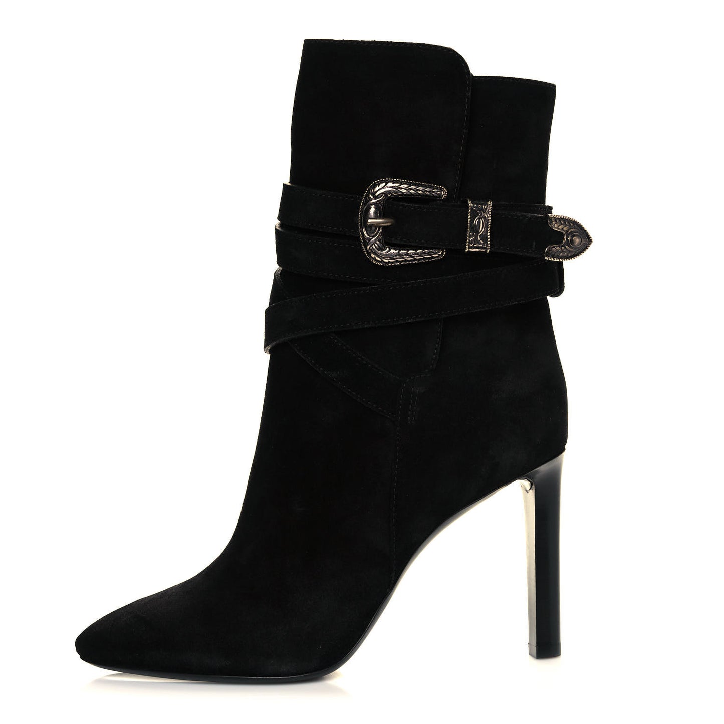 Suede Mica Buckle Western Ankle Booties 40 Black
