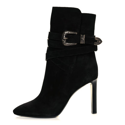 Saint Laurent Suede Mica Buckle Western Ankle Booties 40 Black 1 of 8