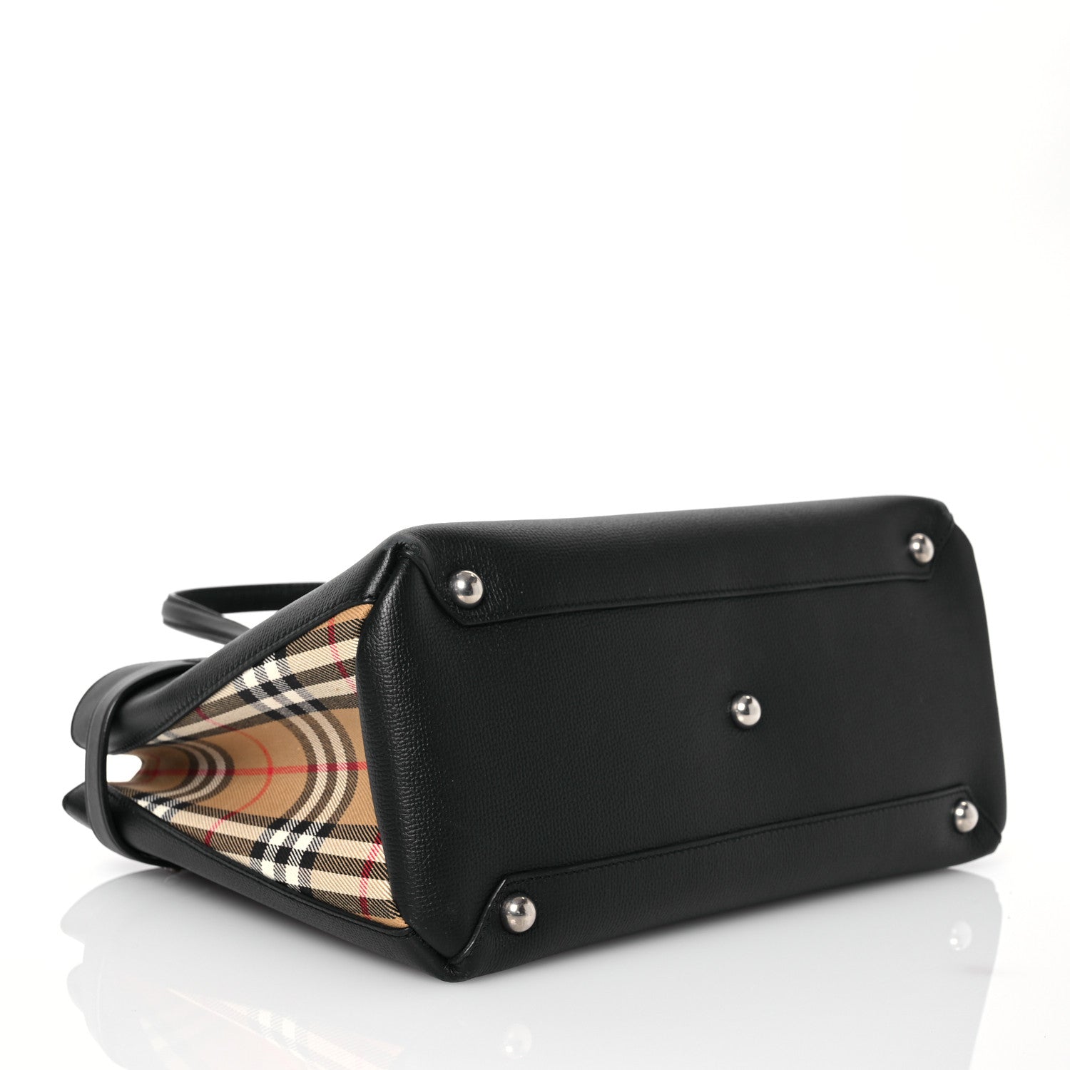 Burberry Derby Calfskin Vintage Check Medium Banner Tote Black 4 of 15
