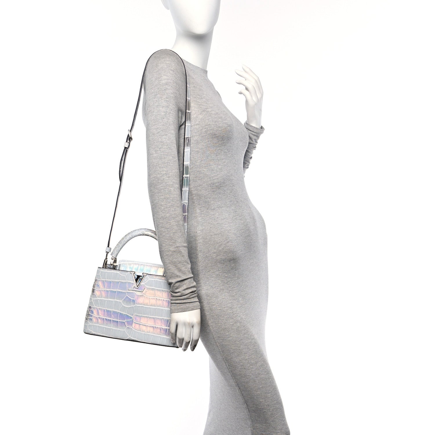 Louis Vuitton Iridescent Alligator Capucines BB Silver 2 of 14
