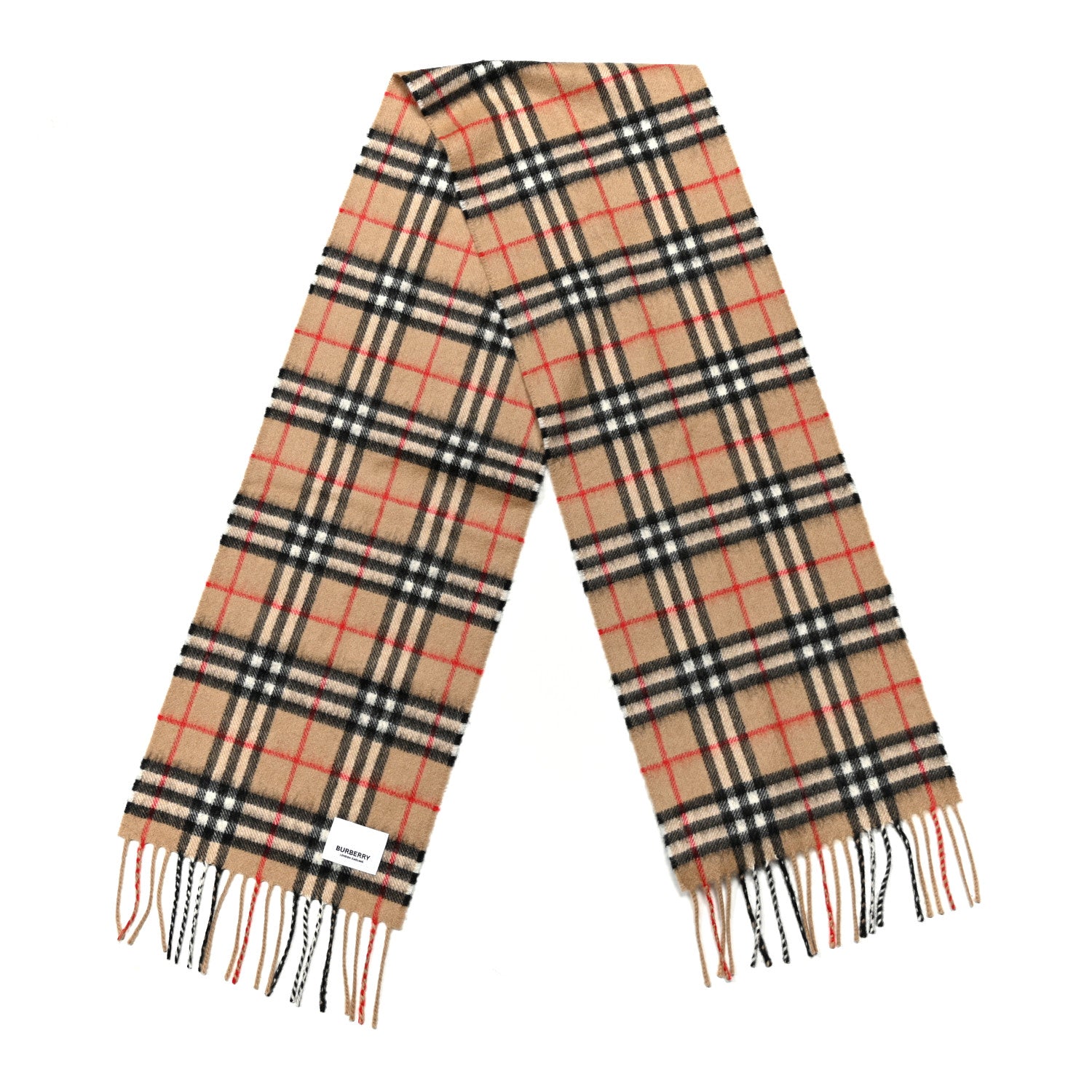 Burberry Cashmere Vintage Check Fringe Scarf Archive Beige 2 of 3