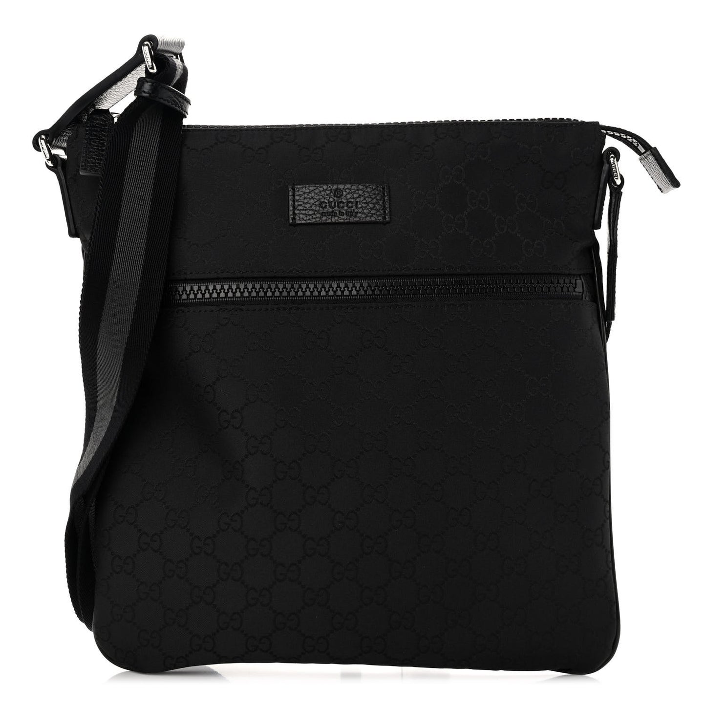 Nylon Monogram Medium Flat Messenger Bag Black