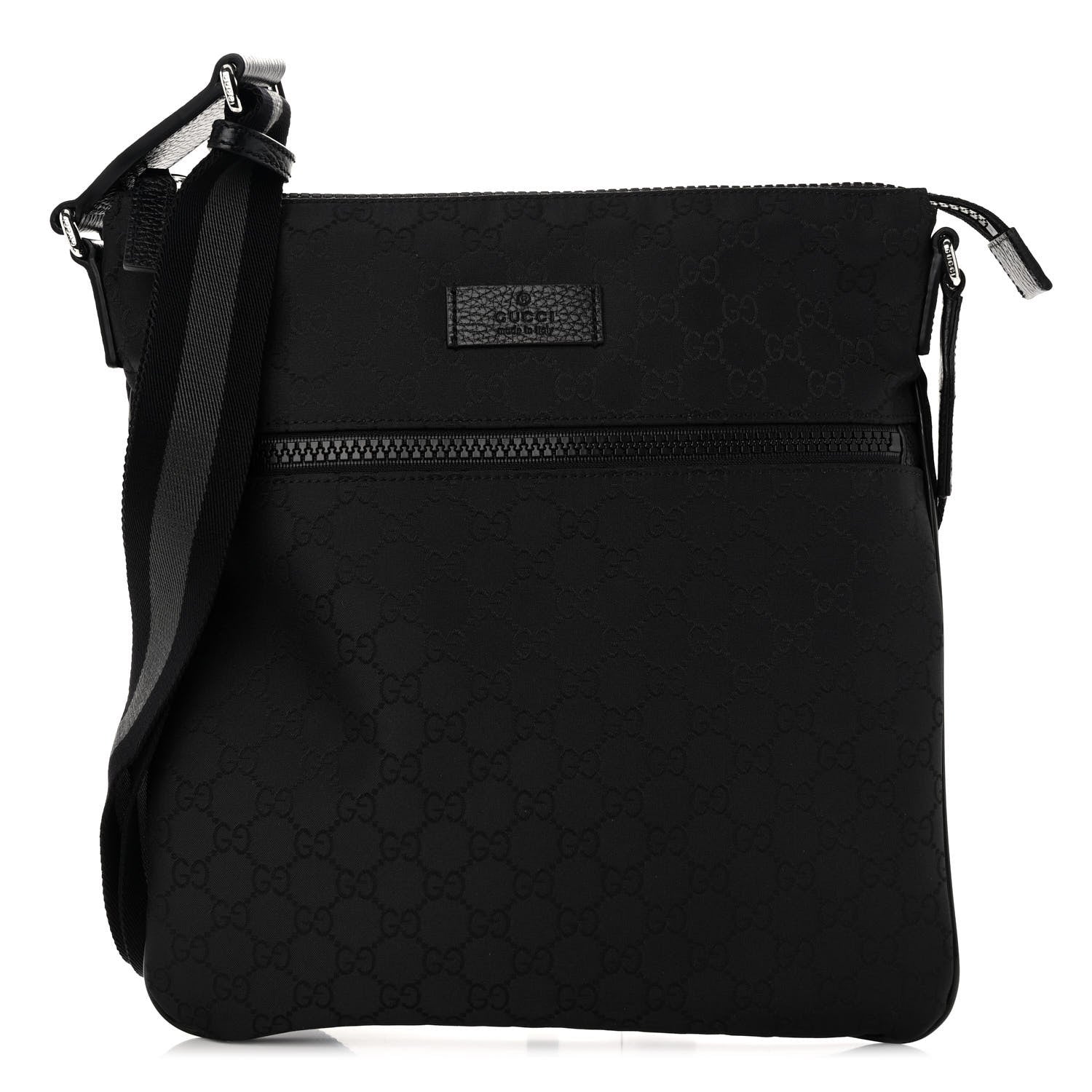 Gucci Nylon Monogram Medium Flat Messenger Bag Black 1 of 10