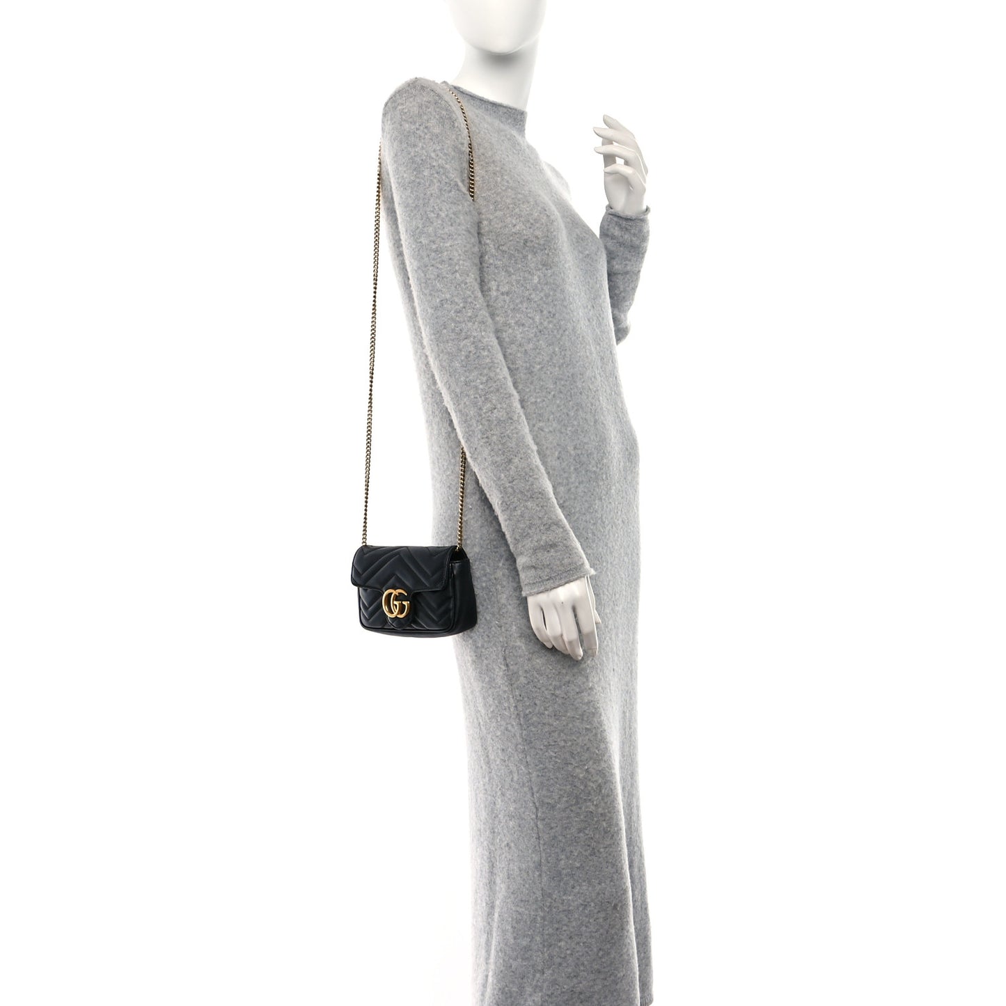 Calfskin Matelasse Super Mini GG Marmont Shoulder Bag Black