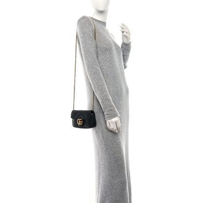 Gucci Calfskin Matelasse Super Mini GG Marmont Shoulder Bag Black 2 of 9