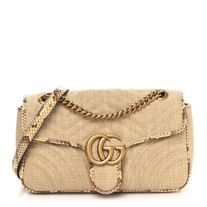 Gucci Raffia Elaphe Matelasse Small GG Marmont Shoulder Bag Natural Cream Brown 1 of 10