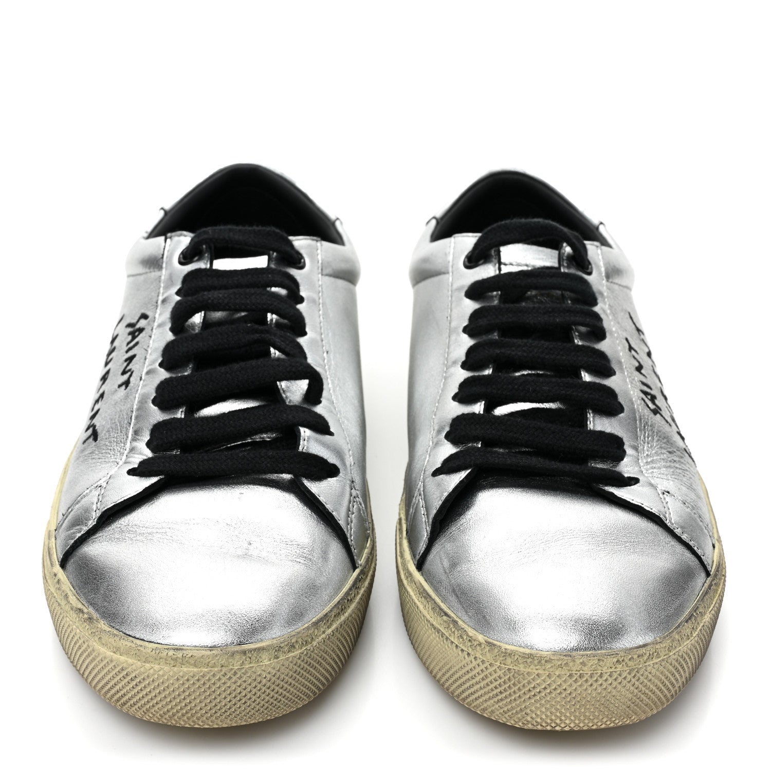 Saint Laurent Metallic Calfskin Womens Court Classic Sneakers 38.5 Silver 2 of 13