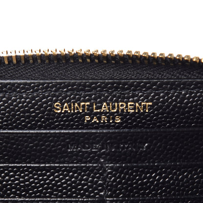 Saint Laurent Grain De Poudre Matelasse Chevron Monogram Zip Around Wallet Black 6 of 11