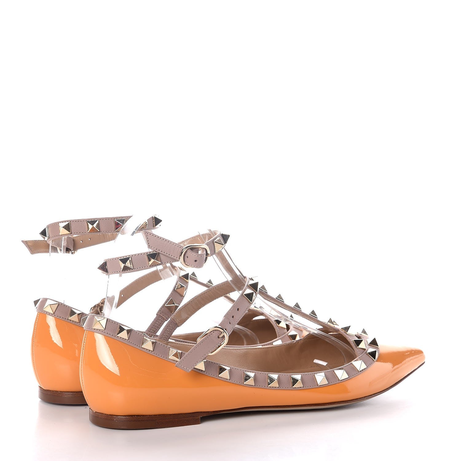 Valentino Garavani Patent Nappa Rockstud Cage Ballerina Flats 37 Mandarin Sorbet Poudre 3 of 9