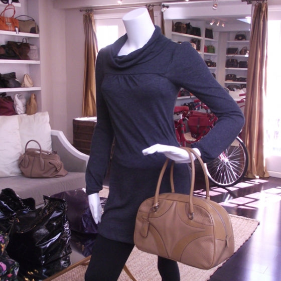 Prada Leather Perforated Bowling Bag Brown 2 of 11