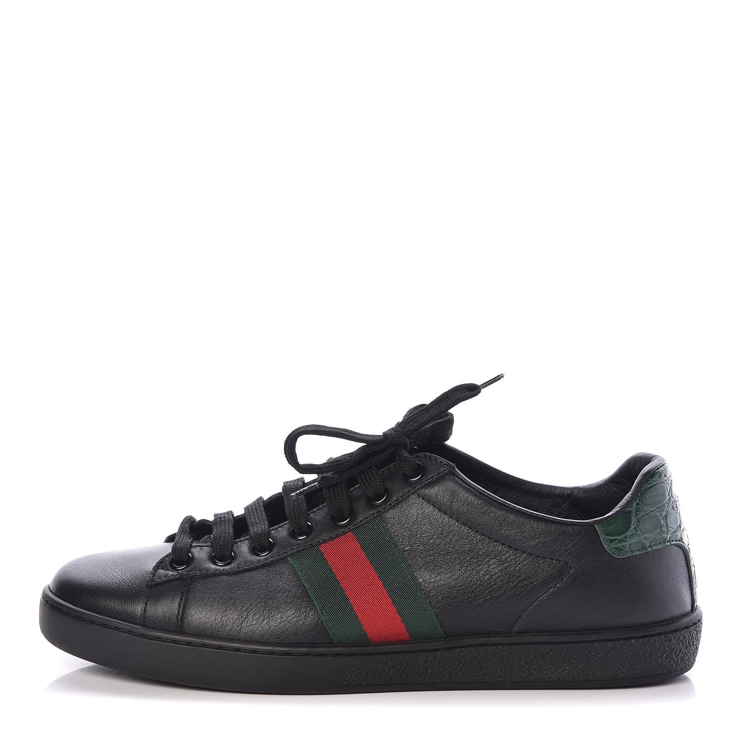 Gucci Calfskin Crocodile Web Mens Ace Sneakers 7.5 Black 1 of 8
