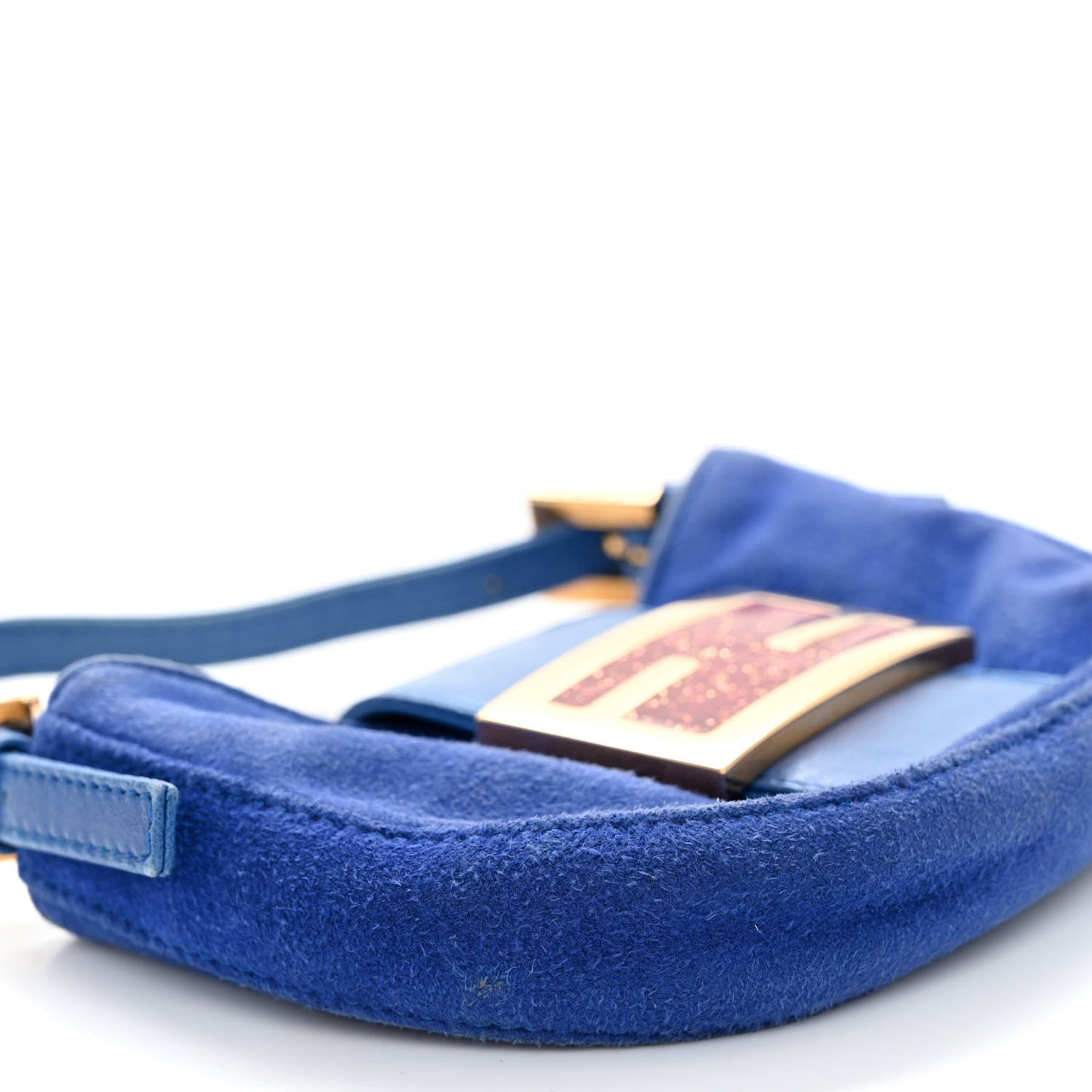 Suede Mini Half Moon Baguette Blue