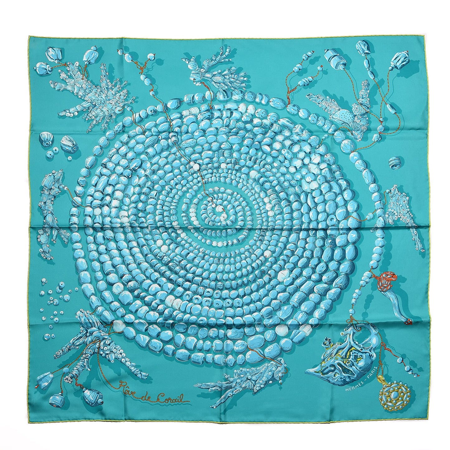 Silk Reve De Corail Scarf 90 Menthe Turquoise Canard