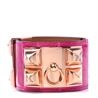 Hermes Shiny Alligator Collier De Chien CDC Bracelet Rose Scheherazade 1 of 5