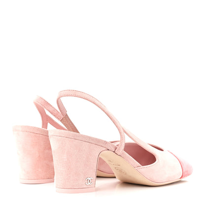 Chanel Suede Cap Toe CC Slingback Pumps 37 Light Pink Coral 4 of 9