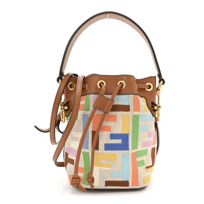 Fendi Kuban Canvas Vitello King F is Fendi FF Embroidered Mini Mon Tresor Bucket Bag Multicolor Cuoio 1 of 13