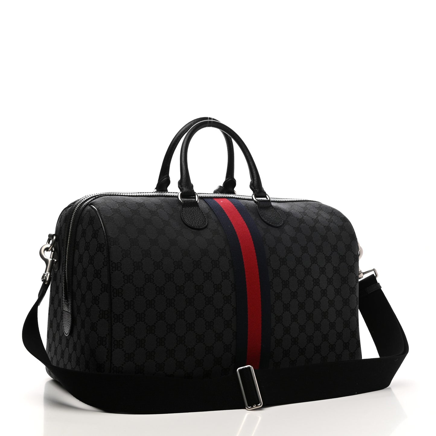X BALENCIAGA BB Monogram Web Medium Ophidia Carry-On Duffle Bag Black