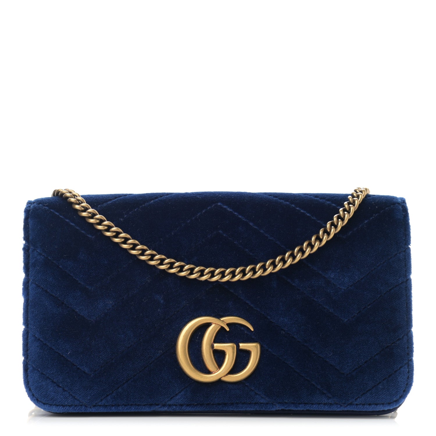 Gucci Velvet Matelasse GG Marmont Mini Bag Cobalt Blue 1 of 11