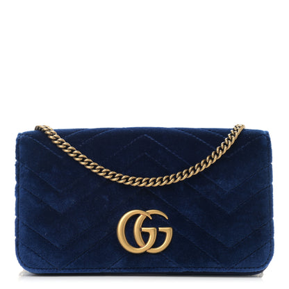 Gucci Velvet Matelasse GG Marmont Mini Bag Cobalt Blue 1 of 11