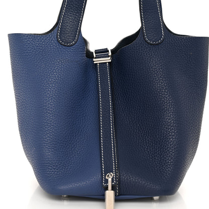 Hermes Taurillon Clemence Casaque Picotin Lock 18 PM Bleu Saphir Bleu Brighton 8 of 12