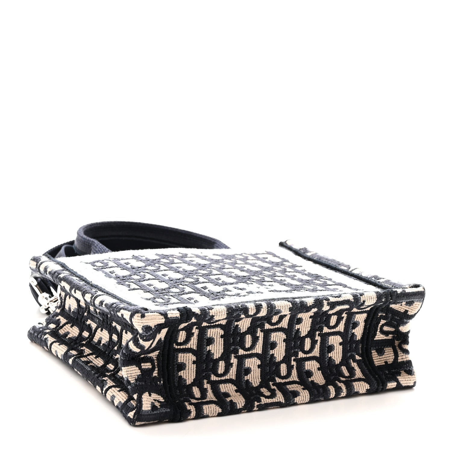 Christian Dior Oblique Embroidered Lace Mini Book Tote With Strap Blue White 4 of 9