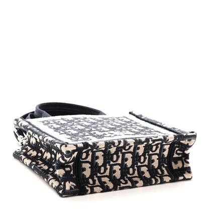 Christian Dior Oblique Embroidered Lace Mini Book Tote With Strap Blue White 4 of 9