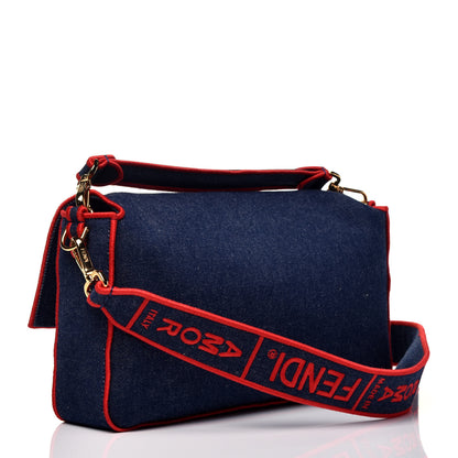 Fendi Denim Large Baguette Blue Rosso 4 of 10